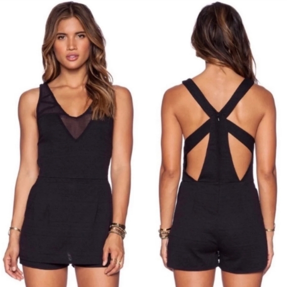 Free People Pants - Free People, New Match Point Black Jacquard Romper